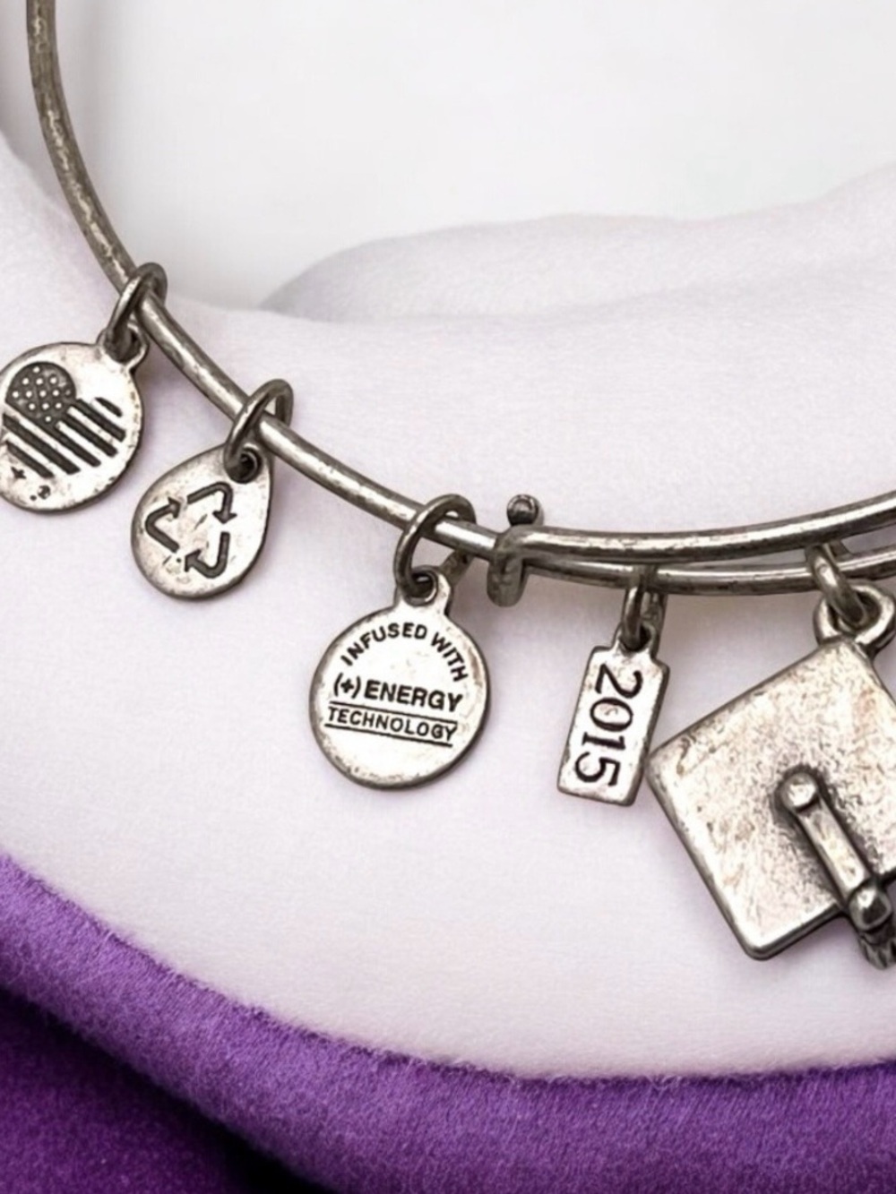 Alex and Ani Silver Tone Graduation Stackable Charm Bangle Bracelet